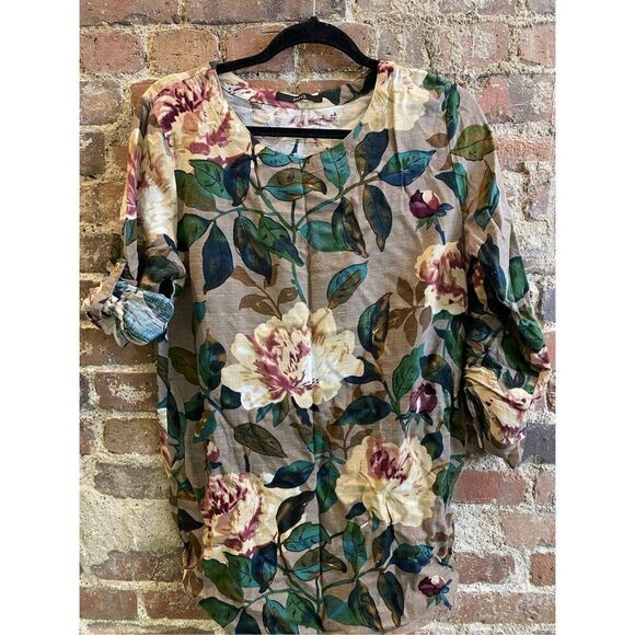 ZAFUL Women’s Size 7 Medium Floral Linen Tunic with Adjustable Button Sleeves an - Picture 1 of 8